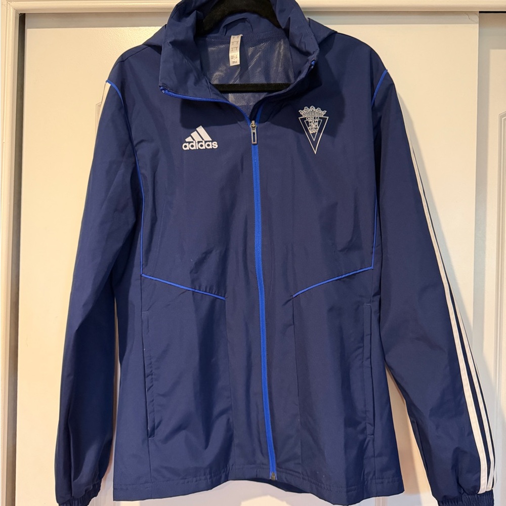 adidas Navy and White Full-Zip Soccer Windbreaker - Cadiz Spain